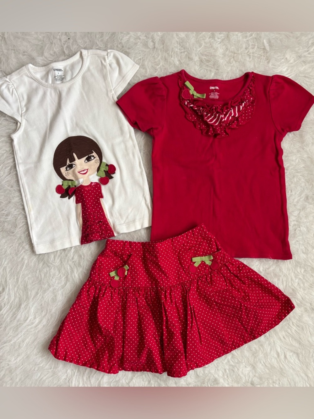 Gymboree Girls 3 Piece Americana White & Cherry Red Tees & Skort